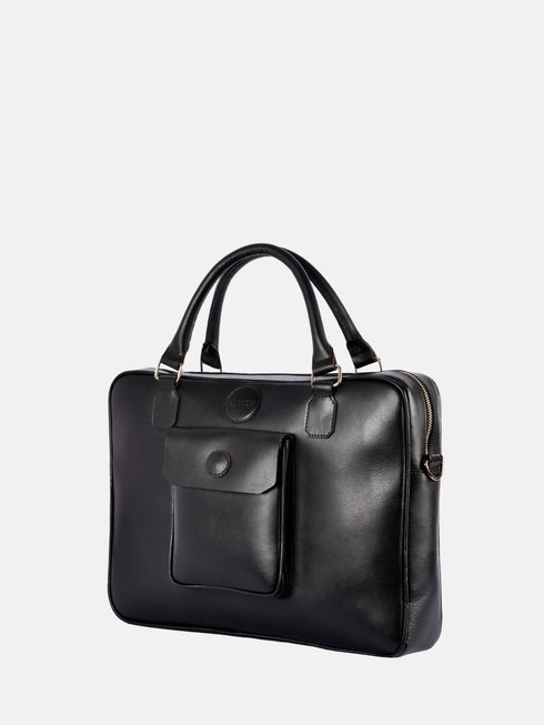 Leather Laptop Bag - Black