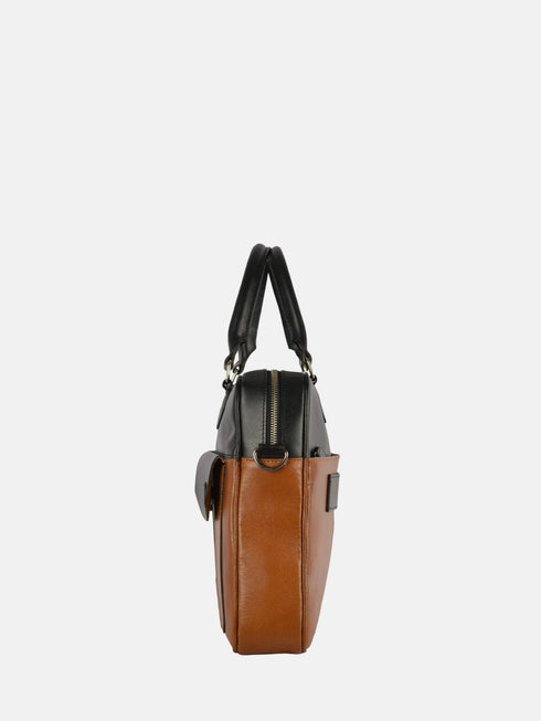 Leather Laptop Bag - Tan & Black