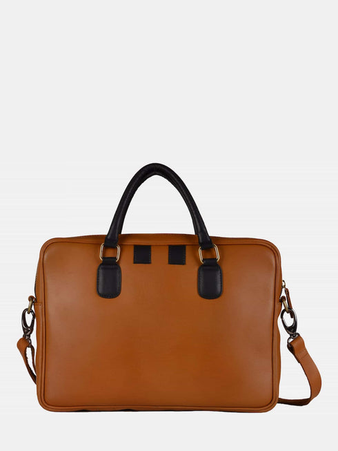 Leather Laptop Bag - Tan/Black