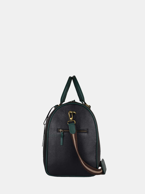 Leather Travel Bag - Black / Green
