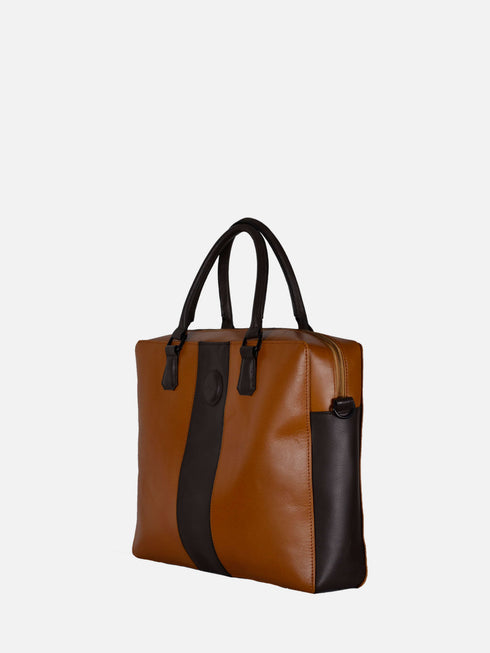 Leather Laptop Bag - Black/Tan