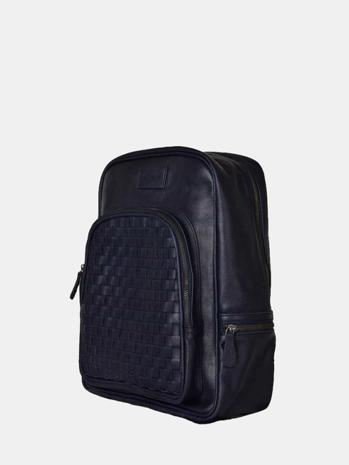 Leather Backpack - Navy Blue