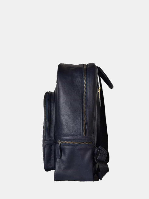 Leather Backpack - Navy Blue