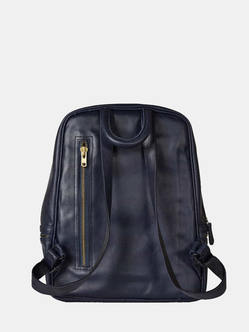 Leather Backpack - Navy Blue
