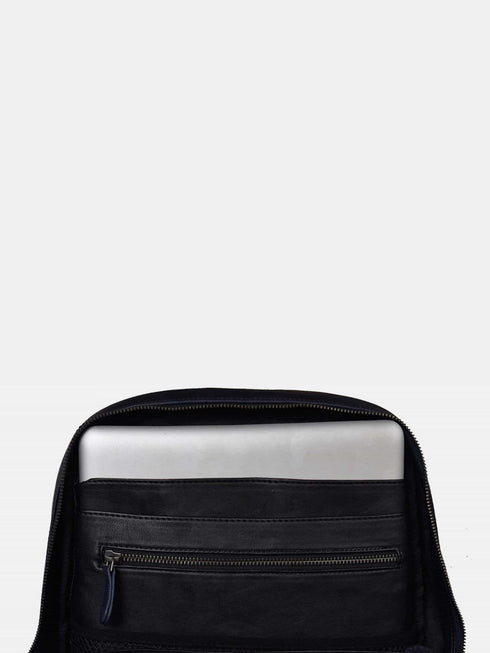 Leather Backpack - Navy Blue